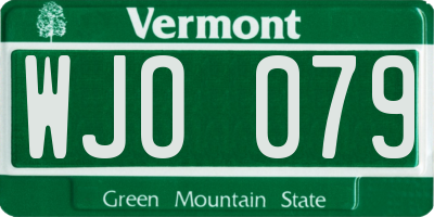 VT license plate WJO079