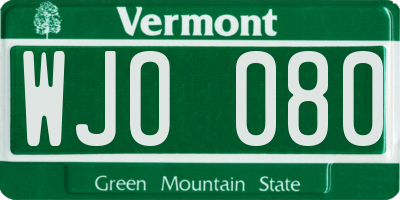 VT license plate WJO080