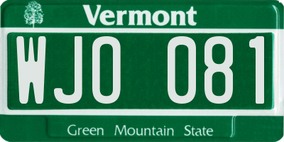 VT license plate WJO081