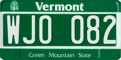 VT license plate WJO082