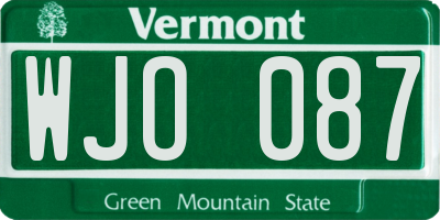 VT license plate WJO087