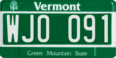 VT license plate WJO091