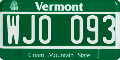 VT license plate WJO093