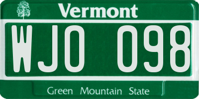 VT license plate WJO098