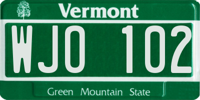 VT license plate WJO102