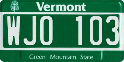 VT license plate WJO103