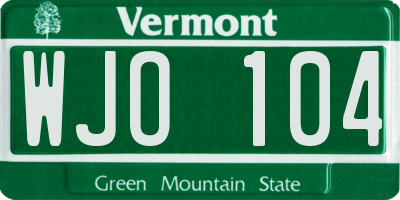 VT license plate WJO104