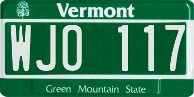 VT license plate WJO117