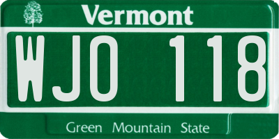 VT license plate WJO118