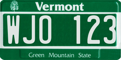 VT license plate WJO123