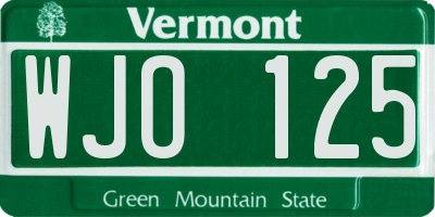 VT license plate WJO125