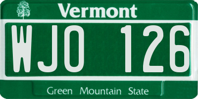 VT license plate WJO126