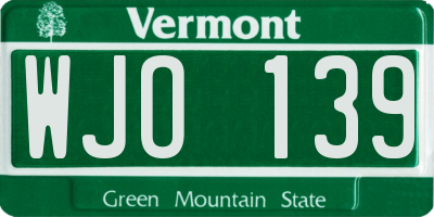VT license plate WJO139