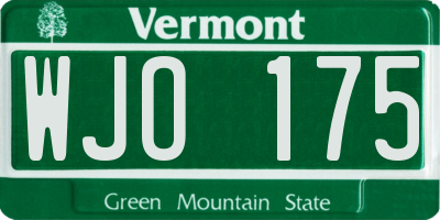 VT license plate WJO175