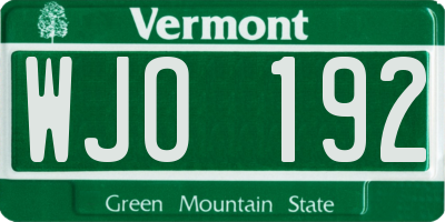 VT license plate WJO192