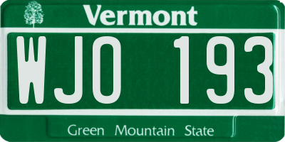 VT license plate WJO193