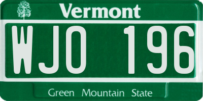 VT license plate WJO196