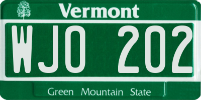 VT license plate WJO202
