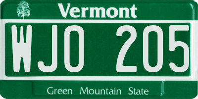 VT license plate WJO205