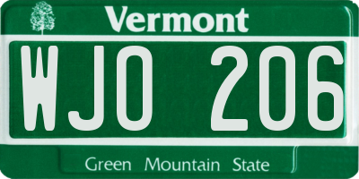 VT license plate WJO206
