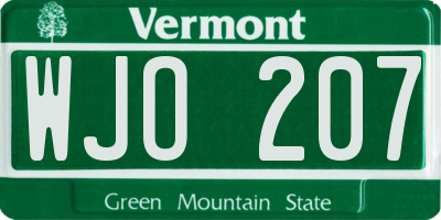 VT license plate WJO207