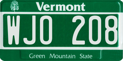 VT license plate WJO208