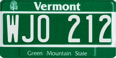 VT license plate WJO212
