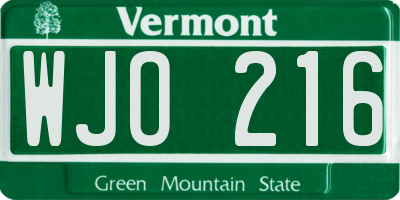 VT license plate WJO216