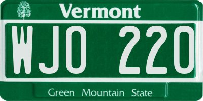 VT license plate WJO220