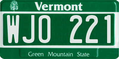 VT license plate WJO221
