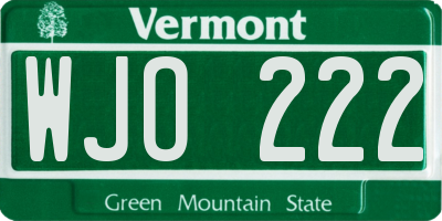 VT license plate WJO222