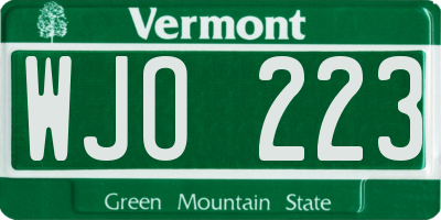 VT license plate WJO223