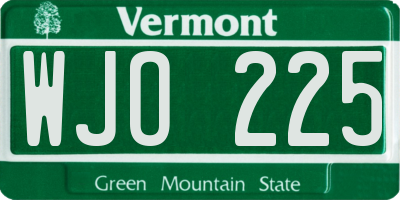 VT license plate WJO225