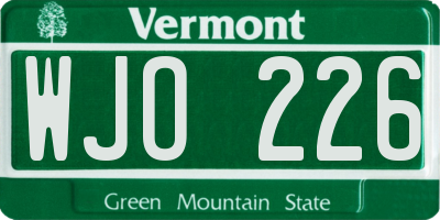 VT license plate WJO226