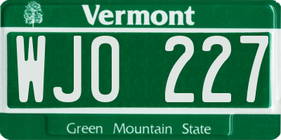VT license plate WJO227