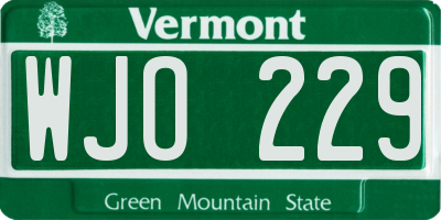 VT license plate WJO229