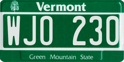 VT license plate WJO230