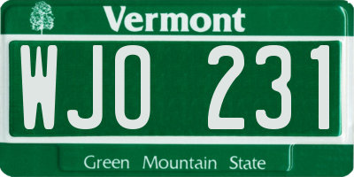 VT license plate WJO231