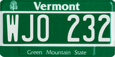 VT license plate WJO232