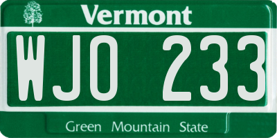 VT license plate WJO233