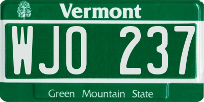VT license plate WJO237