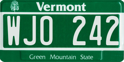 VT license plate WJO242