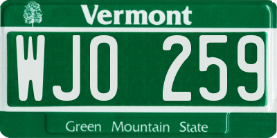 VT license plate WJO259