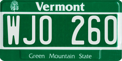 VT license plate WJO260