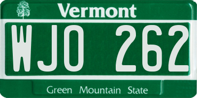 VT license plate WJO262