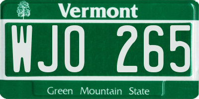 VT license plate WJO265