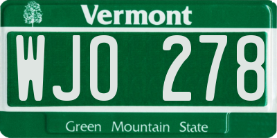 VT license plate WJO278