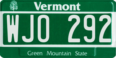 VT license plate WJO292