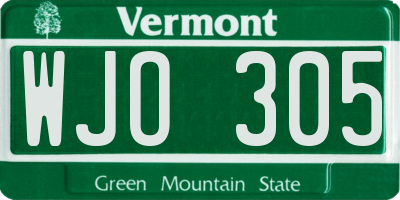 VT license plate WJO305