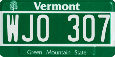 VT license plate WJO307